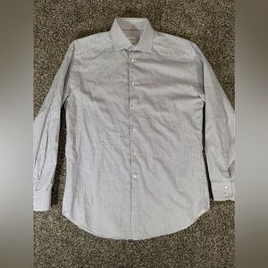 Armani Collezioni Men’s Large Button Up Long Sleeve Shirt White Blue Plaid